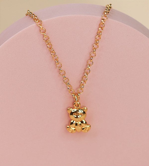 Colar TASSIA  pingente urso corrente elo português folheada a ouro
