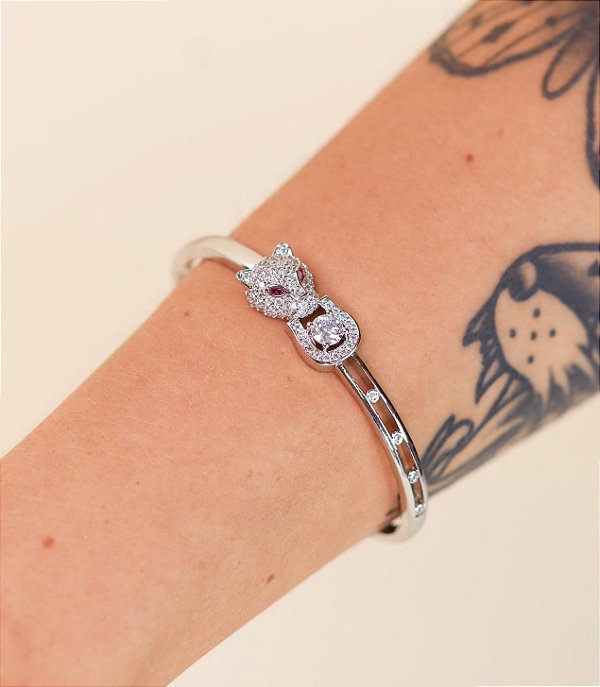Bracelete ARIEL leopardo cravejado com microzirconia verniz italiano