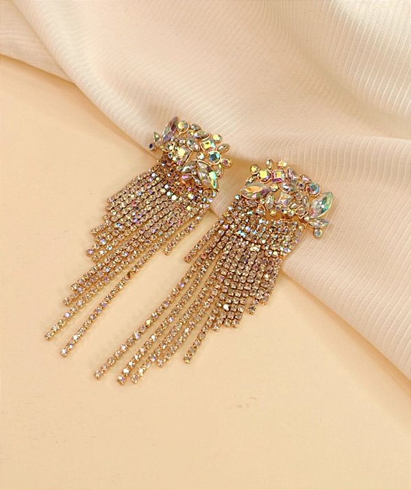 Brinco AMY party  franjas strass furta cor