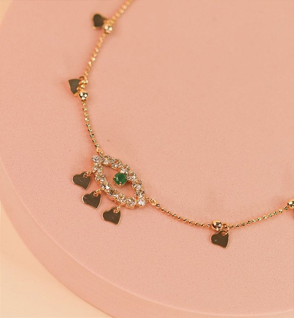 Choker BIANCA olho grego cravejado de micro zirconia com detalhes de corações folheada a ouro