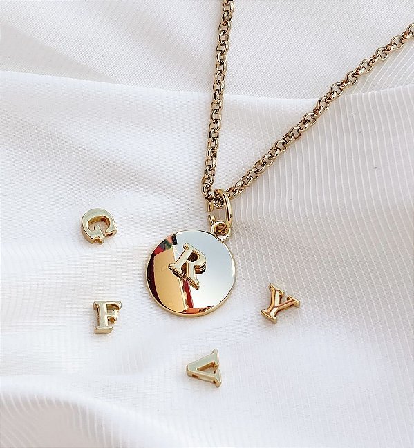 Colar ISADORA longuinho personalizado placa boleada folheada a ouro