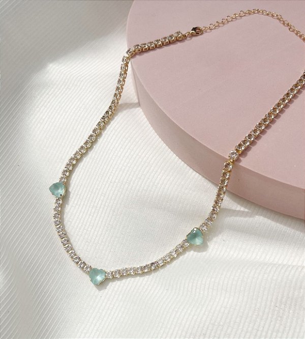 Choker ANTONELA De Zircônias com pedra verde claro (folheada a ouro)