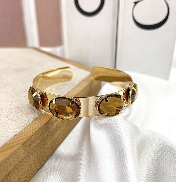 Bracelete JESSY folheada com pedras chaton caramelo