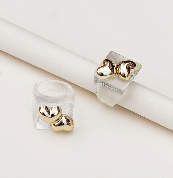 ANEL chunky KIM 2 corações cristal