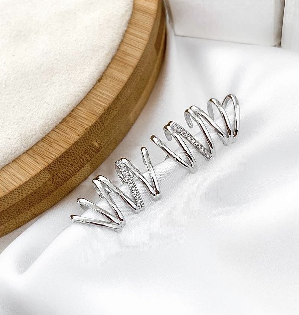 Brinco KATE ear hook com pedraria colorida folheada a prata