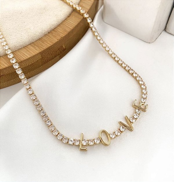 Choker LILIAN zircônias nome LOVE folheada a ouro