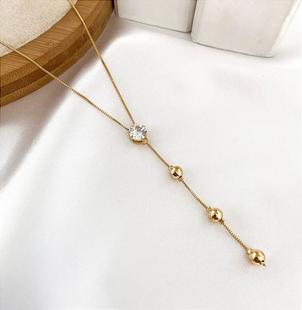 Lariat CLARISSE bolinhas folheada a ouro