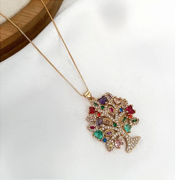 Colar ARVORE DA VIDA folheada a ouro com zircônias Colors