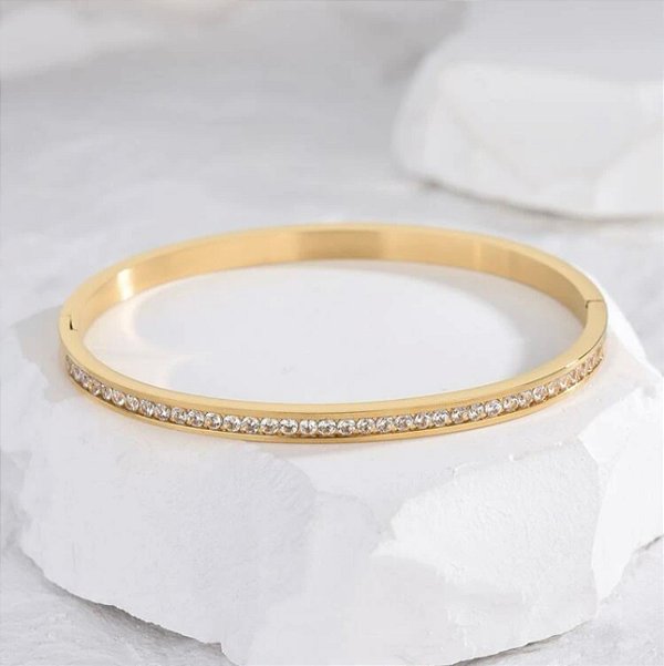 Bracelete AMORA com zirconia Line folheada a ouro