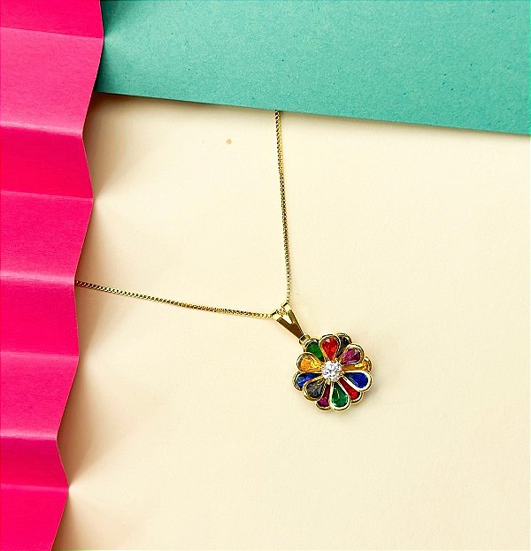 Colar PAULA flor color folheada a ouro