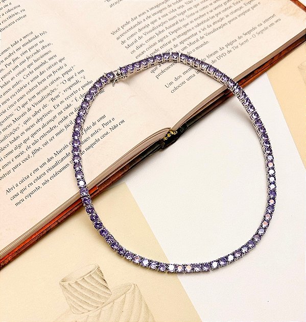 Colar VIOLA riviera color lilas folheada a prata com zirconia premium