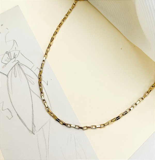 Choker HELOISA corrente mini cartier quadrada Folheada A Ouro
