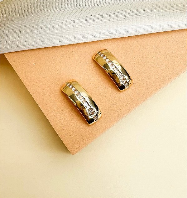 Brinco VAL Ear Hook linha de zirconia folheada a ouro