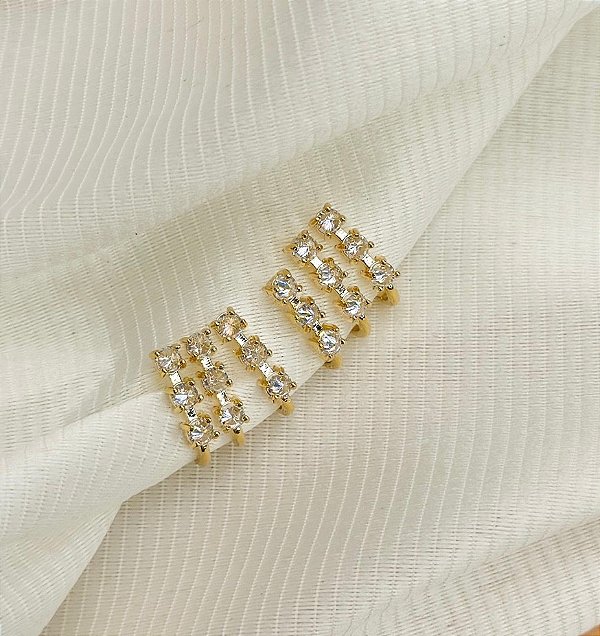 Brinco MAGALI ear cuff 3 linhas de zirconia folheada a ouro