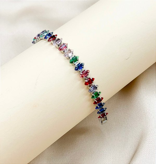 Pulseira WENDY cravejada com zirconia Colors folheada a prata