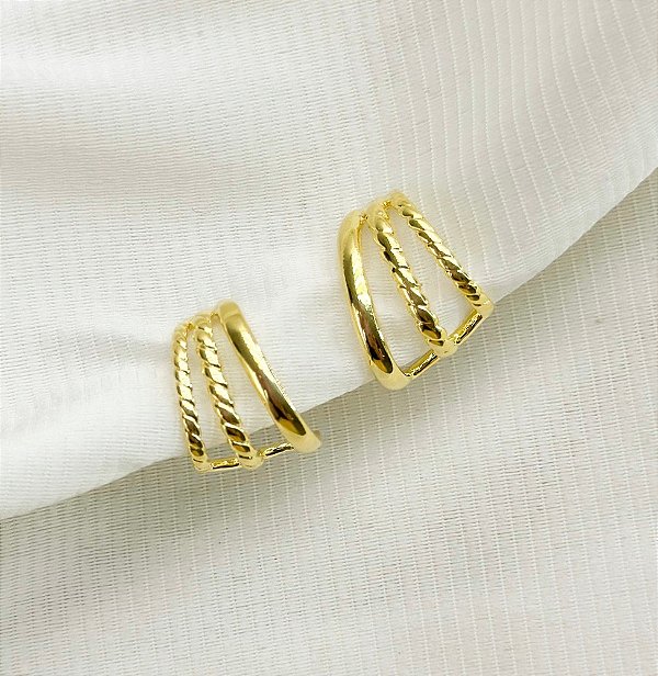 Brinco NATALI ear hook 3 fios folheado a ouro
