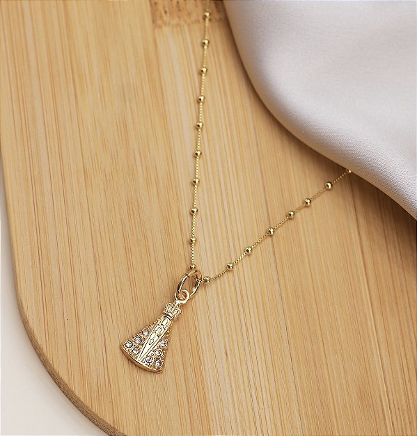Colar CIDA Nossa senhora Aparecida cravejada com zirconia folheada a ouro