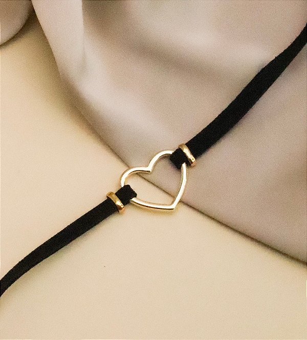 Choker TRACE fita camurça com pingente coração bijoux
