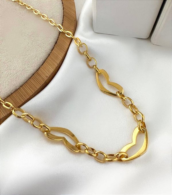 Choker PAOLA corrente elos coração Folheada A Ouro