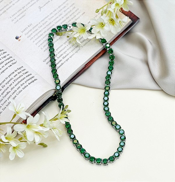 Colar ADELE riviera verde esmeralda folheada a prata com zirconia premium