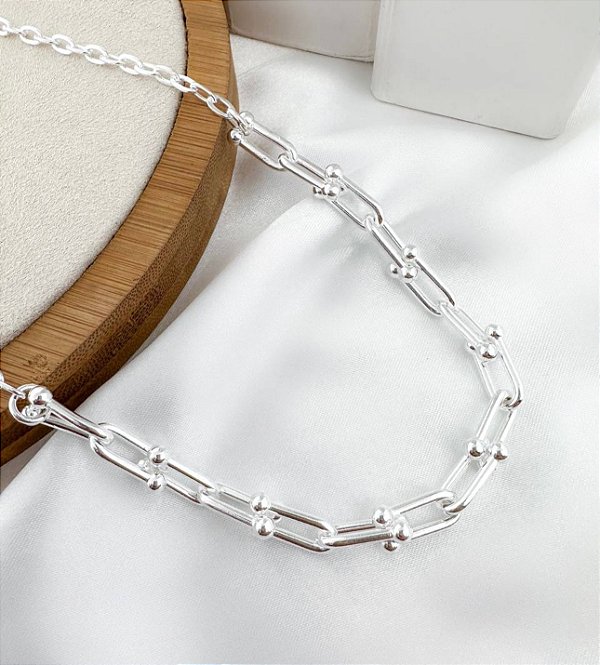 Choker LEONA corrente nos premium elo cartier Folheada A prata