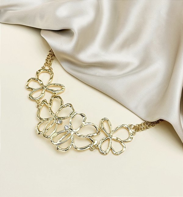 Choker ROSANGELA aro flores inspiração Tassia Naves Folheada A Ouro