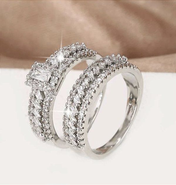 Anel BEATRICE follheada prata duplo com zirconia