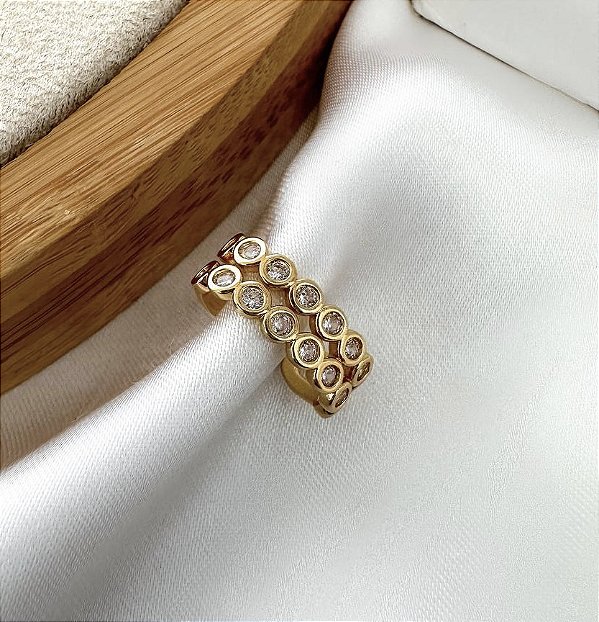 Piercing de encaixe AURORA - 2 fios cravejado micro zircônias folheada a ouro