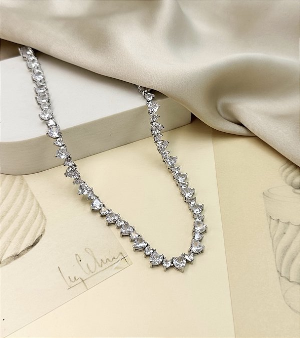 Colar MARILYN riviera corações folheada a prata com zirconia premium