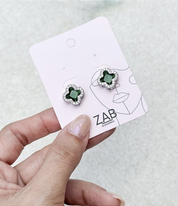 Brinco VAN trevo cravejado de zirconia VERDE