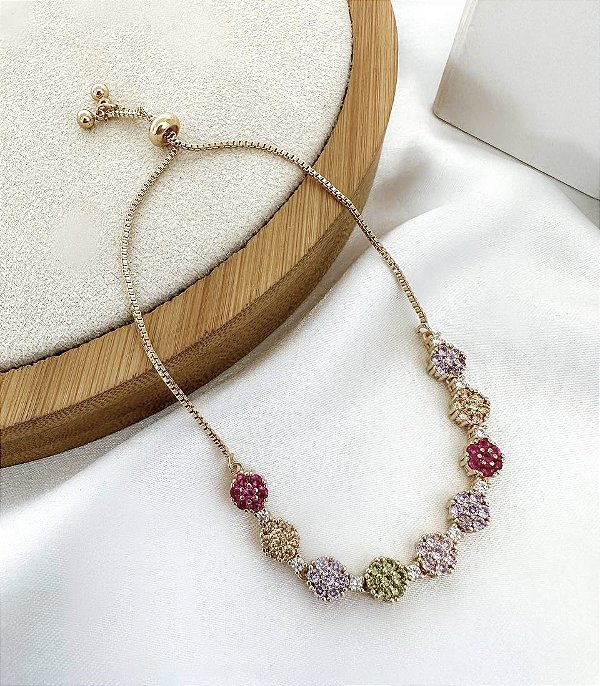 Pulseira JENIFER flor de zircônia colorsl premium folheada a ouro