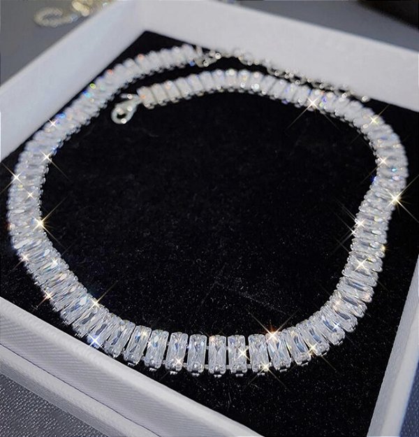 Choker HOLLY navete premium cristal folheada a prata