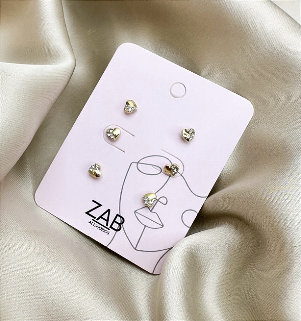 Trio de brincos CAMELIA mini corações folheada a ouro