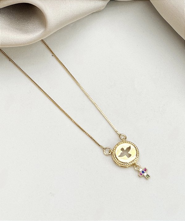 Colar JANICE espirito santo cravejada com zirconia folheada a ouro