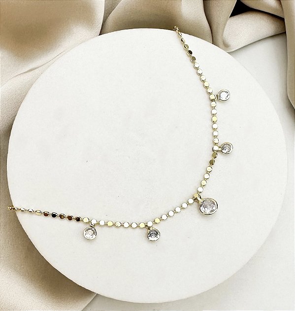 Choker NEIDE pontos em zirconia folheada a ouro