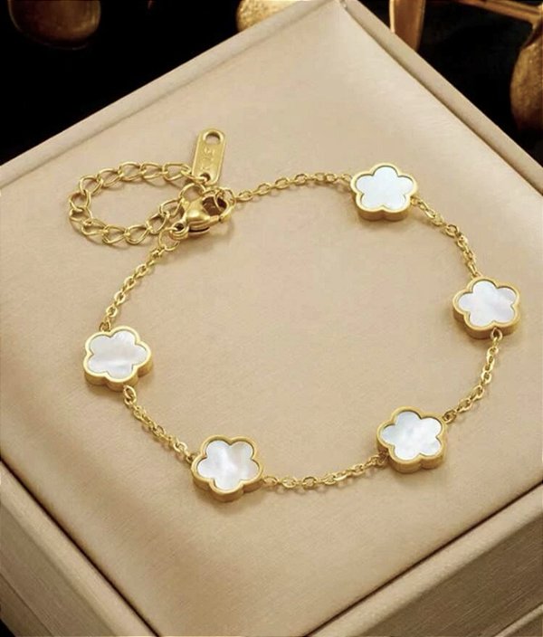 Pulseira KYLIE flor de madre pérola folheada a ouro