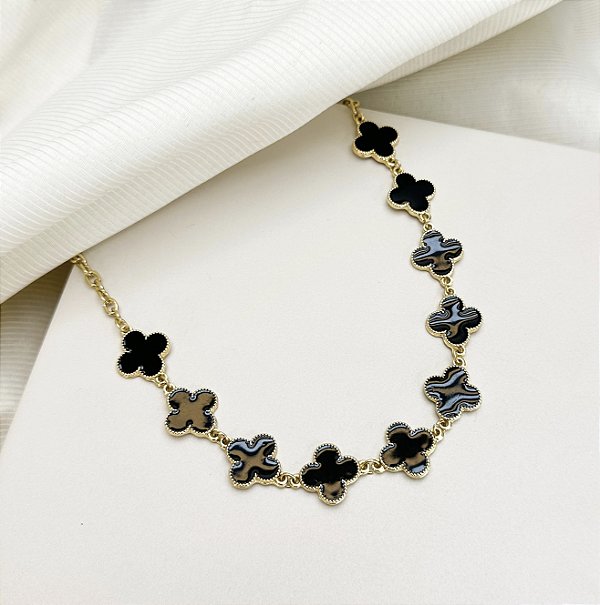 Choker CANADA corrente trevo PRETO Folheada A Ouro