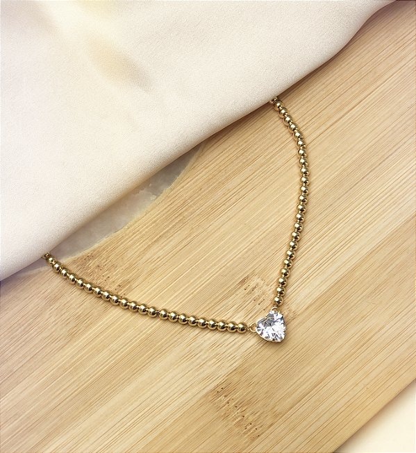 Choker WILLOW esferas com pingente de coração folhada a ouro