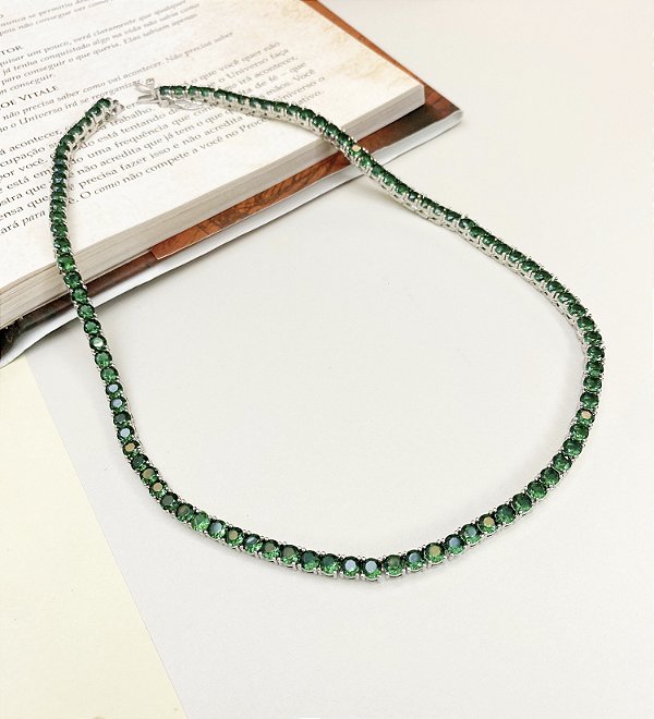 Colar WHITNEY riviera verde esmeralda 3MM folheada a prata com zirconia premium