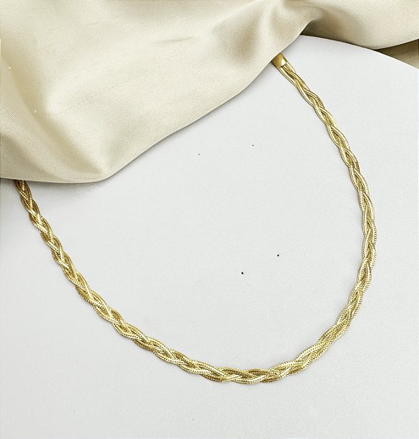 Choker HEBE trança fita folheada a ouro