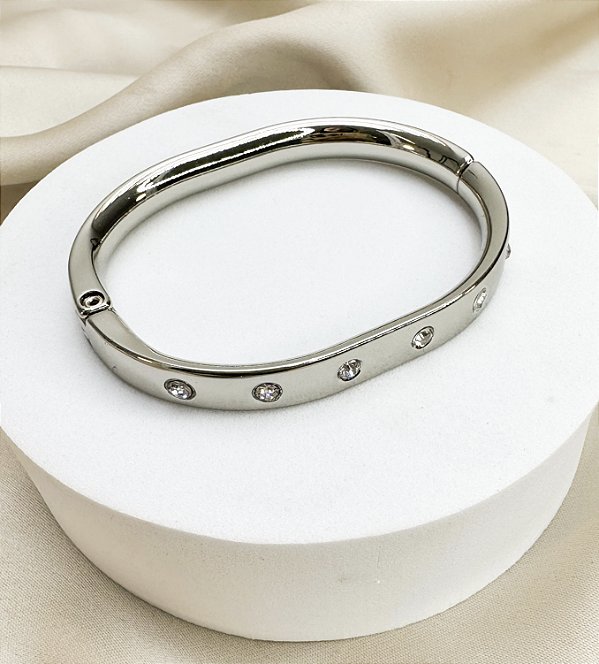 Bracelete LUD com zircônias folheada a níquel