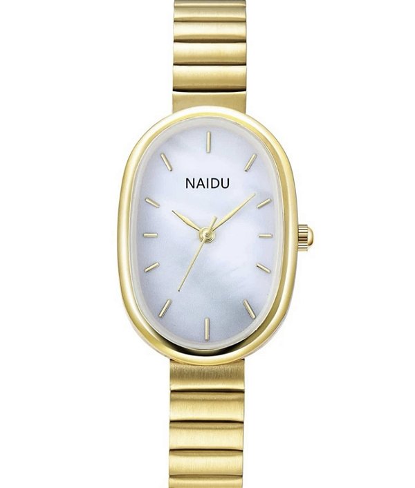 Relógio oval minimalista NAIDU aço inoxidável dourado