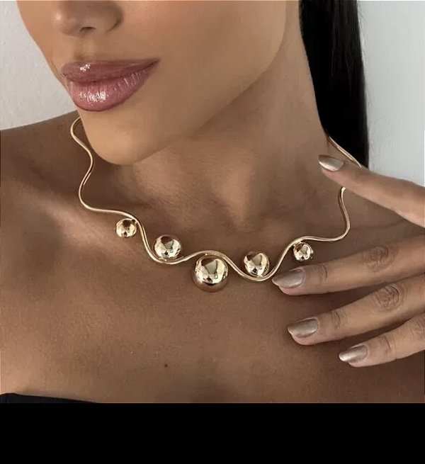 Choker aro SILVIANE organico esfera Folheada A Ouro