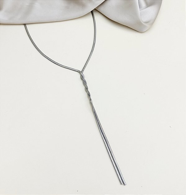 Colar Lariat JADE torcido folheada a prata
