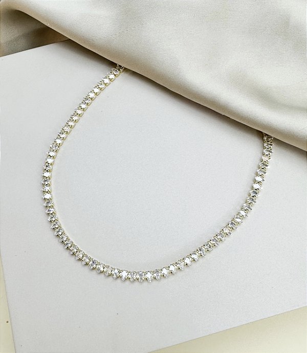 Choker BIA zirconia premium três pontas folheada a OURO CRISTAL