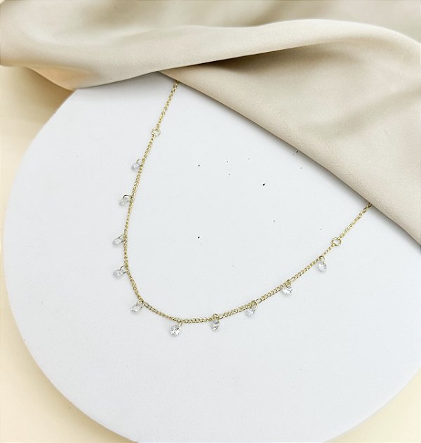 Choker LUARA zirconia premium pingentes folheada a ouro