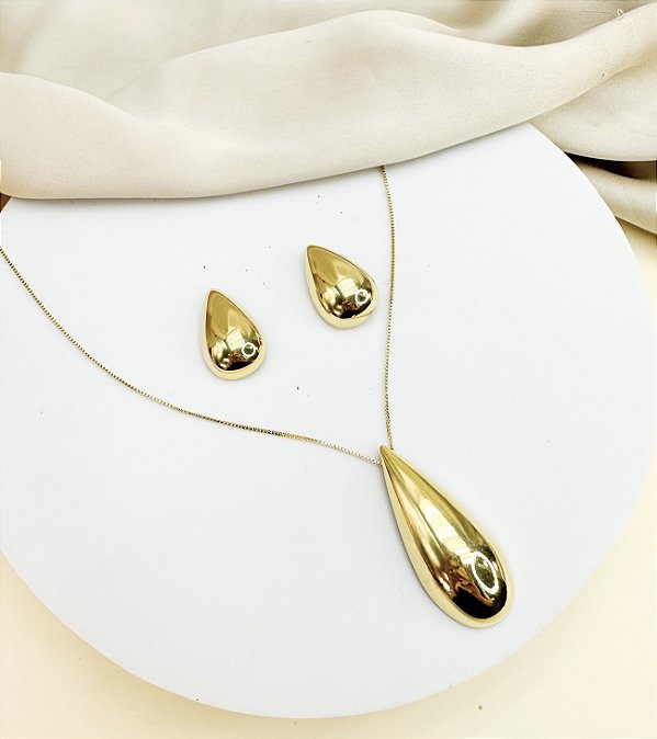 Conjunto GEIZA colar veneziana gota folheada a ouro