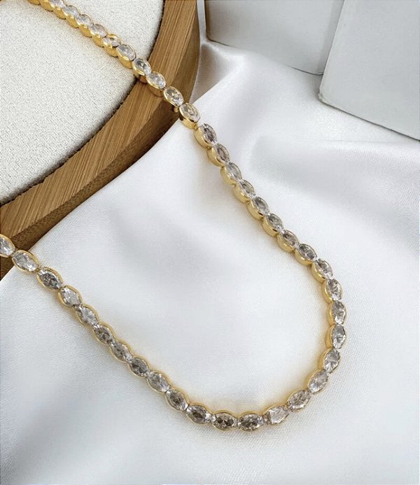 Choker ELISIA zirconias ovais folheada a ouro