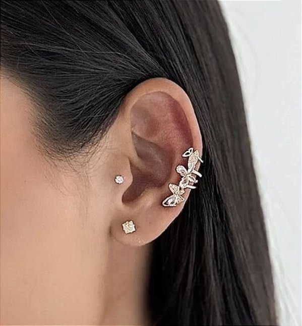 Piercing de encaixe fake KATY borboleta cravejado micro zircônias folheada a ouro