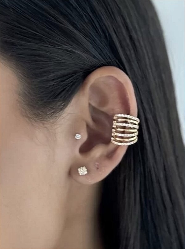 Piercing de encaixe fake VANIA 7 fios cravejado micro zircônias folheada a ouro